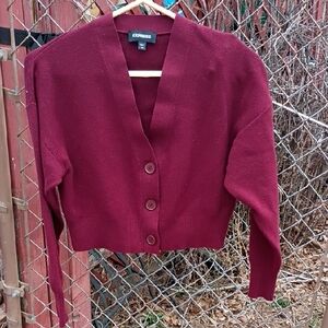 Express Burgundy Cropped Button-Front Cardigan
